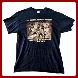 Gildan Original Founding Fathers Native American Graphic T-Shirt L‎ Black LN